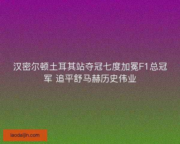 汉密尔顿土耳其站夺冠七度加冕F1总冠军 追平舒马赫历史伟业